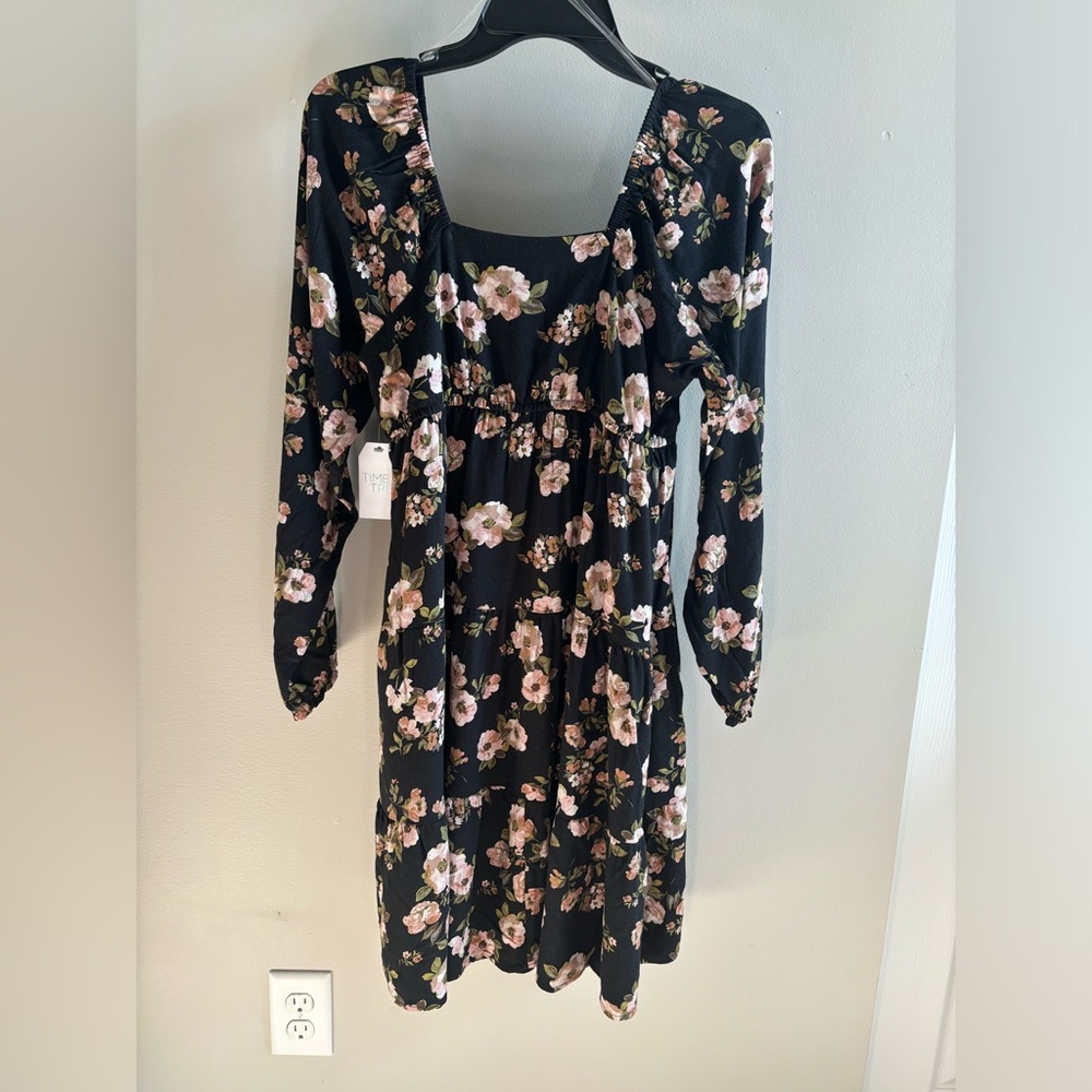 Time and Tru Women's Square Neck Mini Dress with Long Sleeves